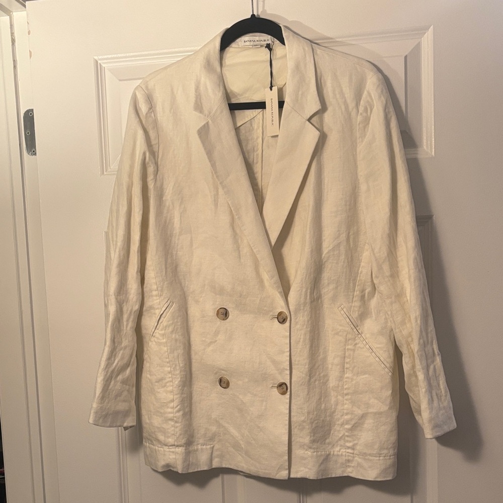 Banana Republic Linen Off-White Double-Breasted Blazer OVER-SIZED style